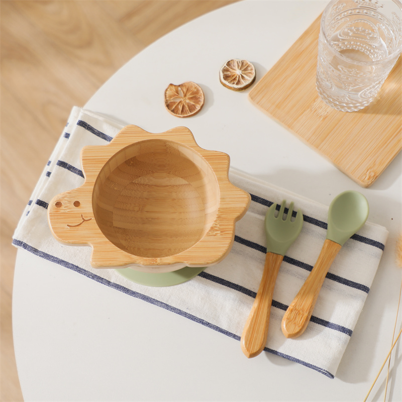 Baby Food Kit - Baby Wooden Tableware Set Dinosaur Bamboo